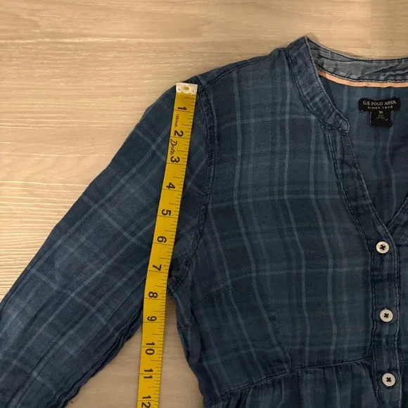 U.S. Polo Assn. Plaid Tunic Shirt Women Blue Button Down Long Sleeve Size Medium - Picture 10 of 15